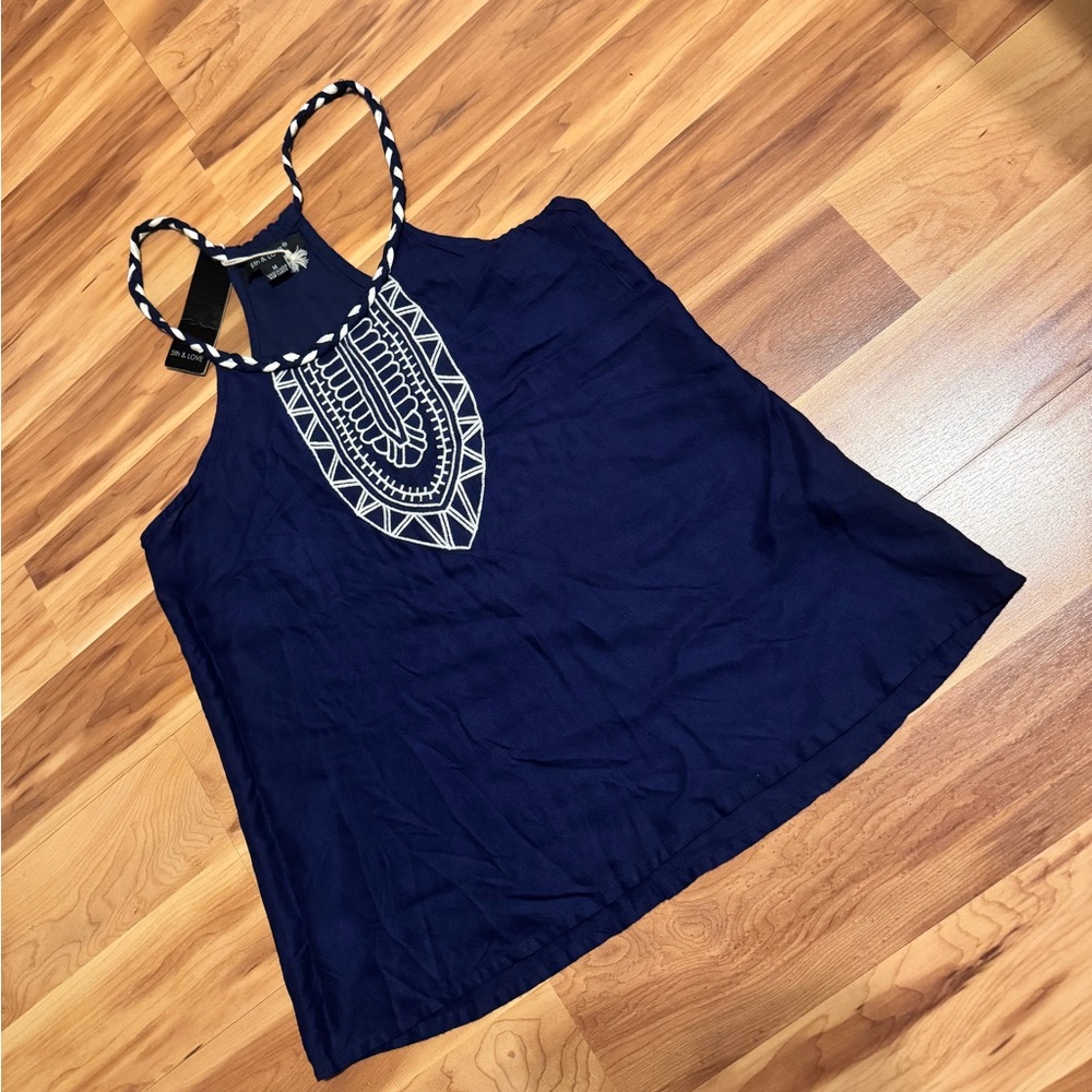NWT 5th&Love | Navy Blue Embroidered Women's Tank Top
